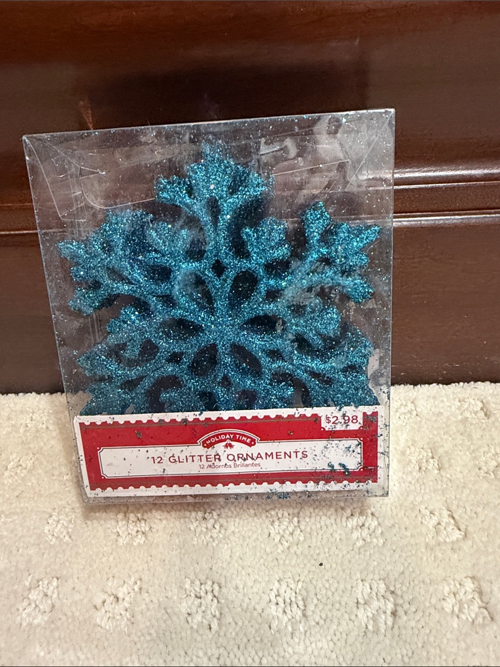 Holiday Time Teal Glitter Snowflake Ornaments - Pack